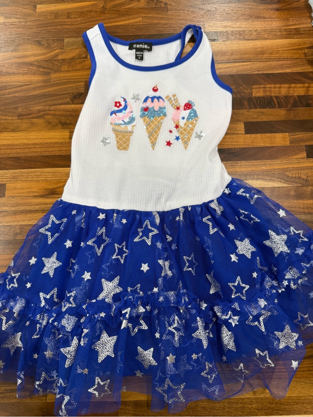 Zunie White & Blue Ice Cream Star Tutu Dress